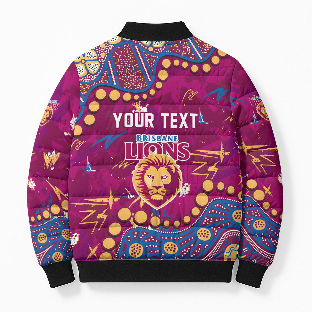 Personalized Brisbane Lions Bomber Puffer Jacket Aboriginal Pattern with Graffiti Style