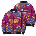 Personalized Brisbane Lions Bomber Puffer Jacket Aboriginal Pattern with Graffiti Style