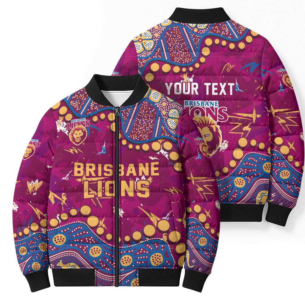 Personalized Brisbane Lions Bomber Puffer Jacket Aboriginal Pattern with Graffiti Style