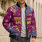 Personalized Brisbane Lions Bomber Puffer Jacket Aboriginal Pattern with Graffiti Style
