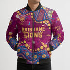 Personalized Brisbane Lions Bomber Puffer Jacket Aboriginal Pattern with Graffiti Style