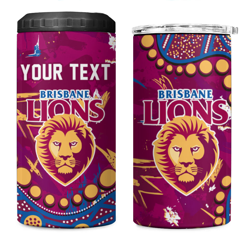 Personalized Brisbane Lions 4 in 1 Can Cooler Tumbler Aboriginal Pattern with Graffiti Style