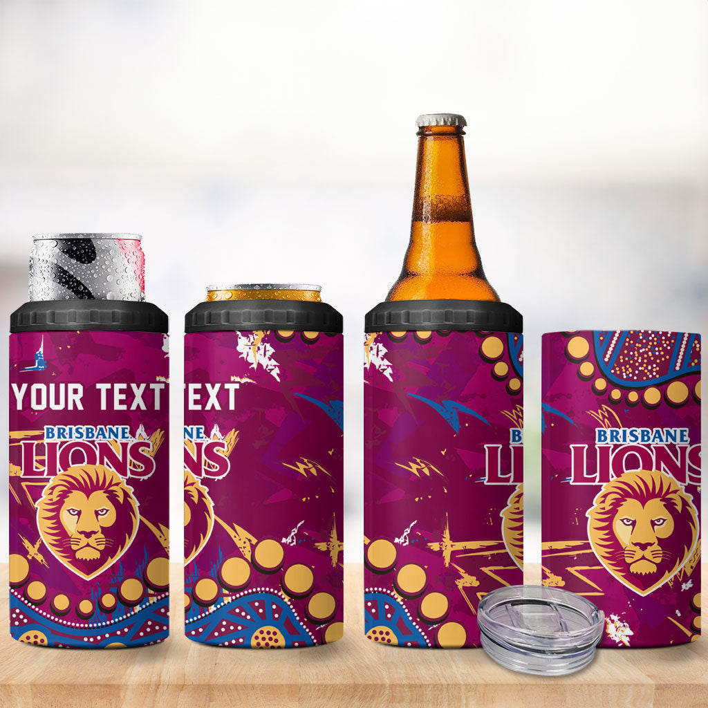 Personalized Brisbane Lions 4 in 1 Can Cooler Tumbler Aboriginal Pattern with Graffiti Style