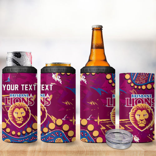 Personalized Brisbane Lions 4 in 1 Can Cooler Tumbler Aboriginal Pattern with Graffiti Style