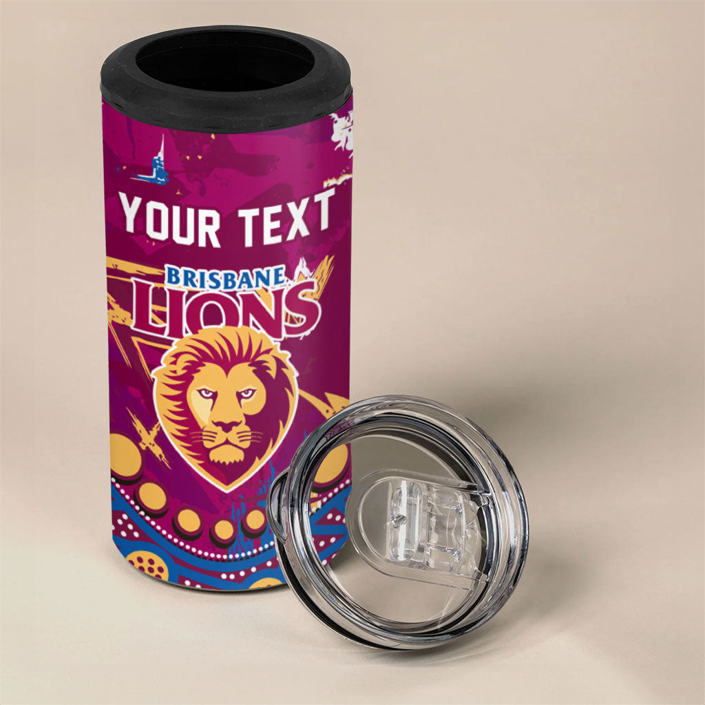Personalized Brisbane Lions 4 in 1 Can Cooler Tumbler Aboriginal Pattern with Graffiti Style