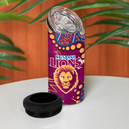 Personalized Brisbane Lions 4 in 1 Can Cooler Tumbler Aboriginal Pattern with Graffiti Style