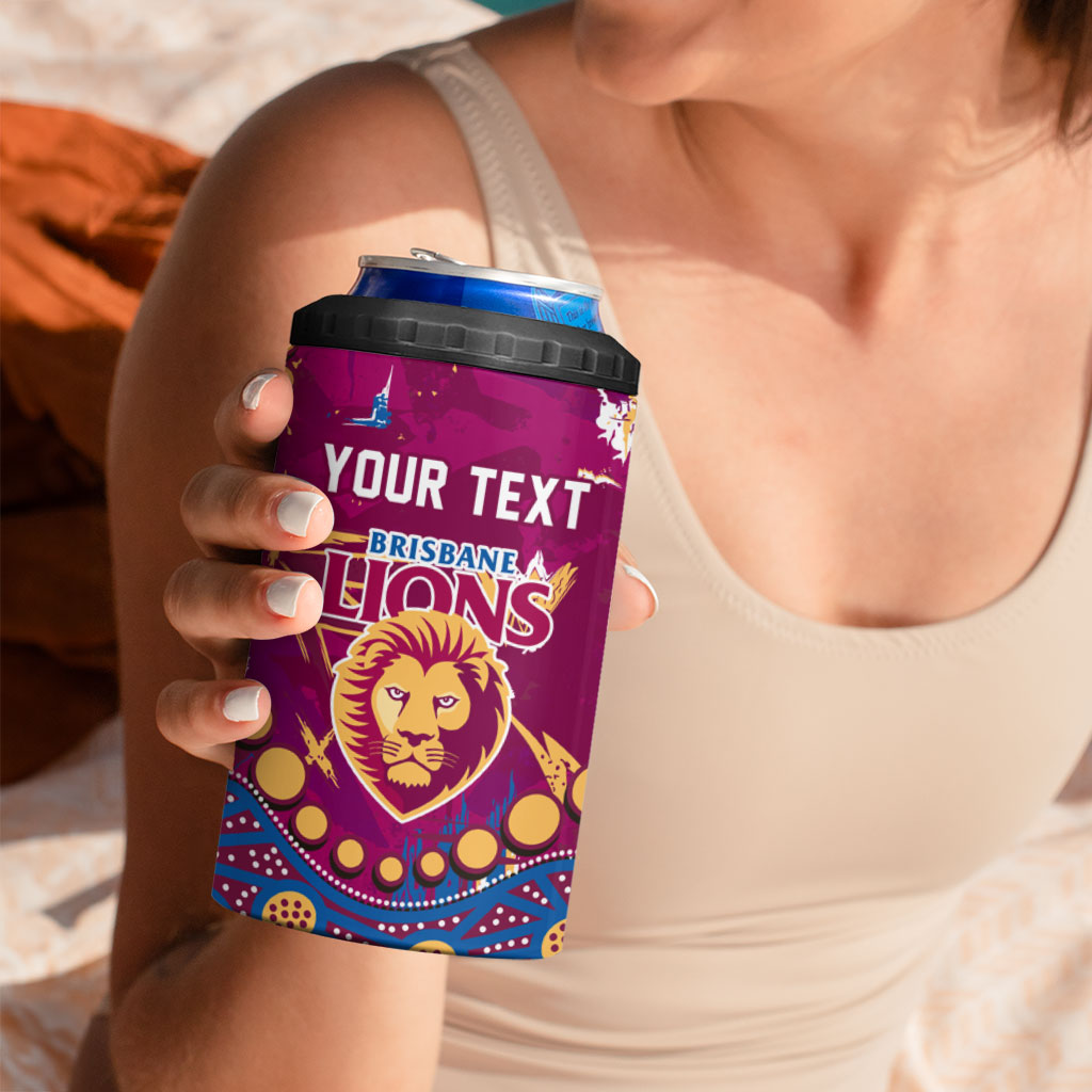 Personalized Brisbane Lions 4 in 1 Can Cooler Tumbler Aboriginal Pattern with Graffiti Style