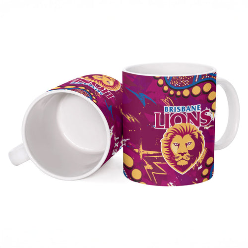 Personalized Brisbane Lions Ceramic Mug Aboriginal Pattern with Graffiti Style