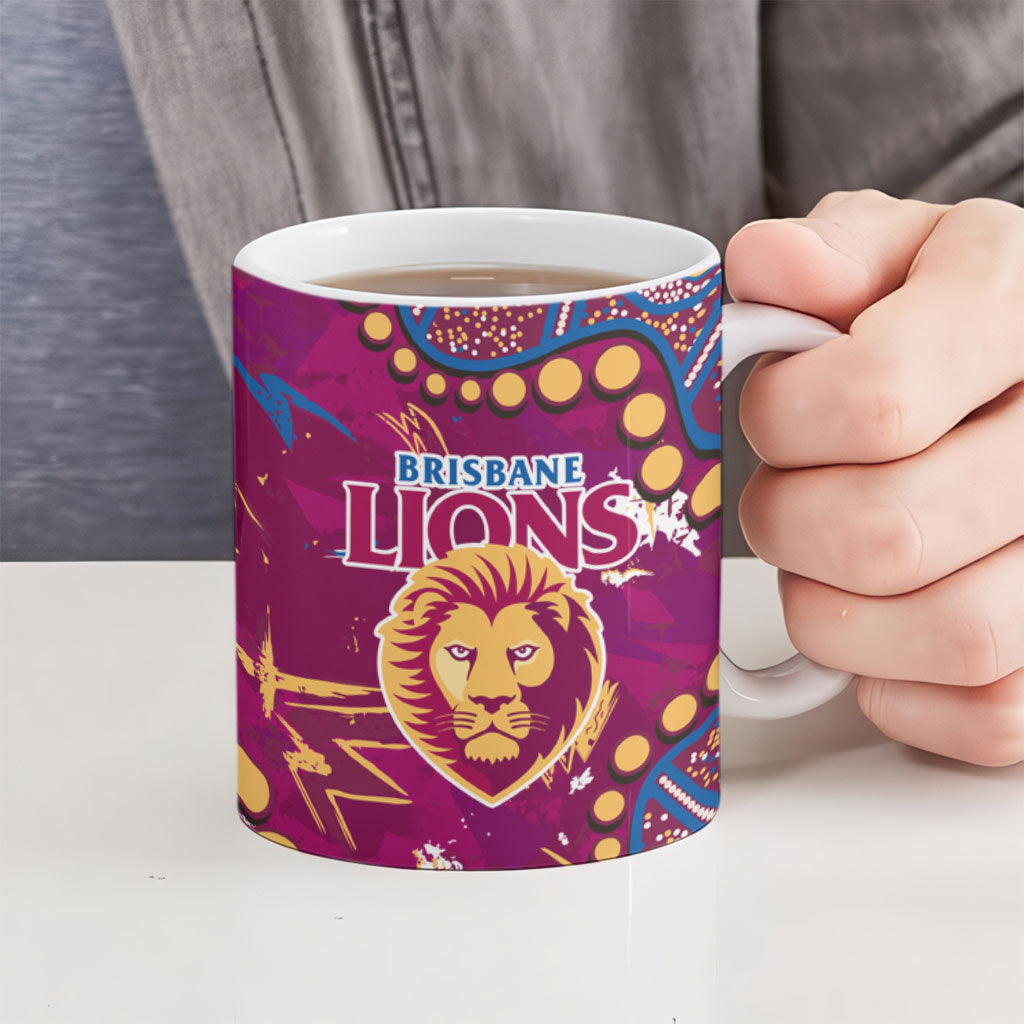 Personalized Brisbane Lions Ceramic Mug Aboriginal Pattern with Graffiti Style