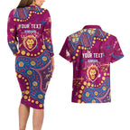 Personalized Brisbane Lions Couples Matching Long Sleeve Bodycon Dress and Hawaiian Shirt Aboriginal Pattern with Graffiti Style