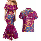 Personalized Brisbane Lions Couples Matching Mermaid Dress and Hawaiian Shirt Aboriginal Pattern with Graffiti Style