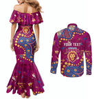 Personalized Brisbane Lions Couples Matching Mermaid Dress and Long Sleeve Button Shirt Aboriginal Pattern with Graffiti Style