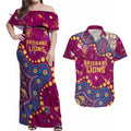 Personalized Brisbane Lions Couples Matching Off Shoulder Maxi Dress and Hawaiian Shirt Aboriginal Pattern with Graffiti Style