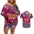 Personalized Brisbane Lions Couples Matching Off Shoulder Short Dress and Hawaiian Shirt Aboriginal Pattern with Graffiti Style
