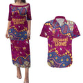 Personalized Brisbane Lions Couples Matching Puletasi and Hawaiian Shirt Aboriginal Pattern with Graffiti Style