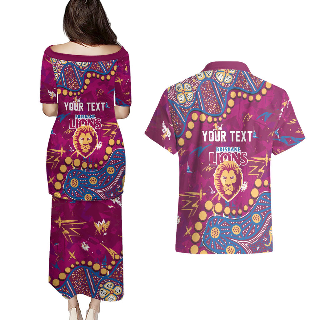 Personalized Brisbane Lions Couples Matching Puletasi and Hawaiian Shirt Aboriginal Pattern with Graffiti Style
