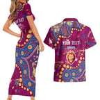 Personalized Brisbane Lions Couples Matching Short Sleeve Bodycon Dress and Hawaiian Shirt Aboriginal Pattern with Graffiti Style