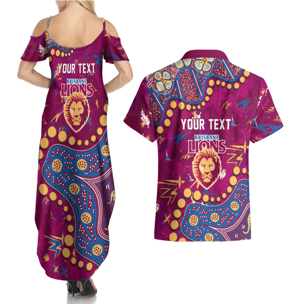 Personalized Brisbane Lions Couples Matching Summer Maxi Dress and Hawaiian Shirt Aboriginal Pattern with Graffiti Style