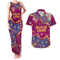 Personalized Brisbane Lions Couples Matching Tank Maxi Dress and Hawaiian Shirt Aboriginal Pattern with Graffiti Style