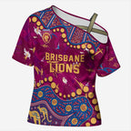 Personalized Brisbane Lions Cross Shoulder Shirt Aboriginal Pattern with Graffiti Style