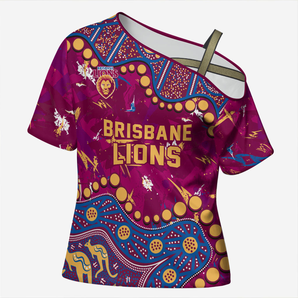 Personalized Brisbane Lions Cross Shoulder Shirt Aboriginal Pattern with Graffiti Style