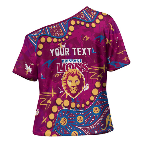 Personalized Brisbane Lions Cross Shoulder Shirt Aboriginal Pattern with Graffiti Style