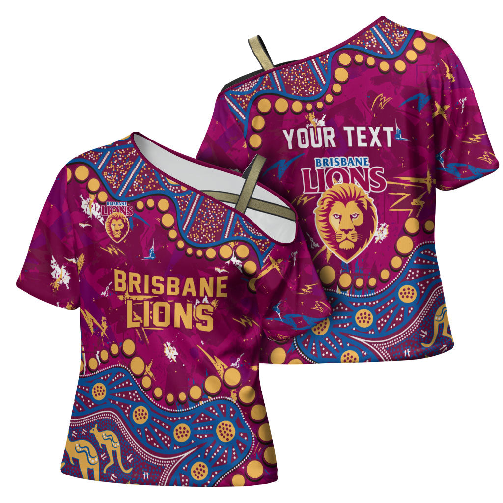 Personalized Brisbane Lions Cross Shoulder Shirt Aboriginal Pattern with Graffiti Style