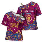Personalized Brisbane Lions Cross Shoulder Shirt Aboriginal Pattern with Graffiti Style