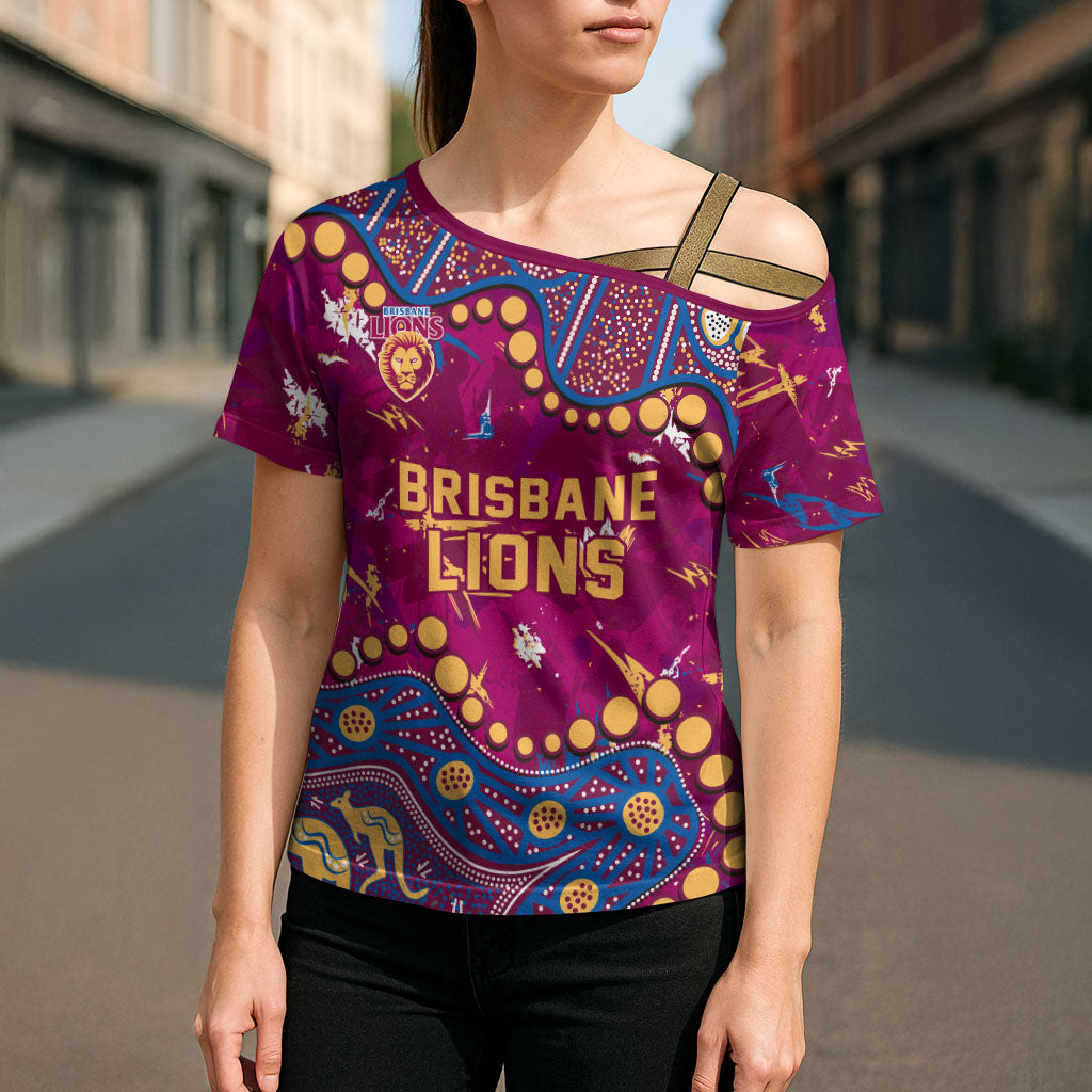 Personalized Brisbane Lions Cross Shoulder Shirt Aboriginal Pattern with Graffiti Style