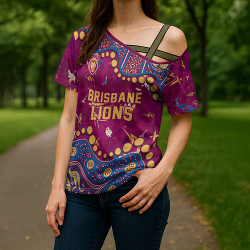 Personalized Brisbane Lions Cross Shoulder Shirt Aboriginal Pattern with Graffiti Style