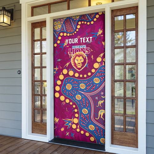 Personalized Brisbane Lions Door Cover Aboriginal Pattern with Graffiti Style