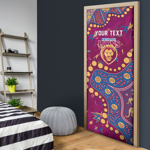 Personalized Brisbane Lions Door Cover Aboriginal Pattern with Graffiti Style