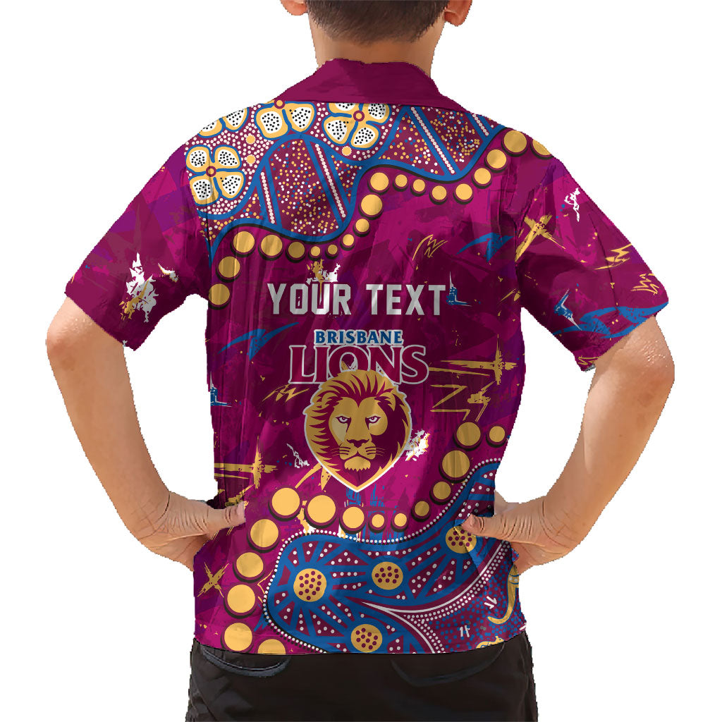 Personalized Brisbane Lions Family Matching Long Sleeve Bodycon Dress and Hawaiian Shirt Aboriginal Pattern with Graffiti Style