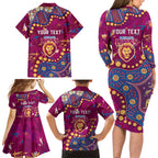 Personalized Brisbane Lions Family Matching Long Sleeve Bodycon Dress and Hawaiian Shirt Aboriginal Pattern with Graffiti Style