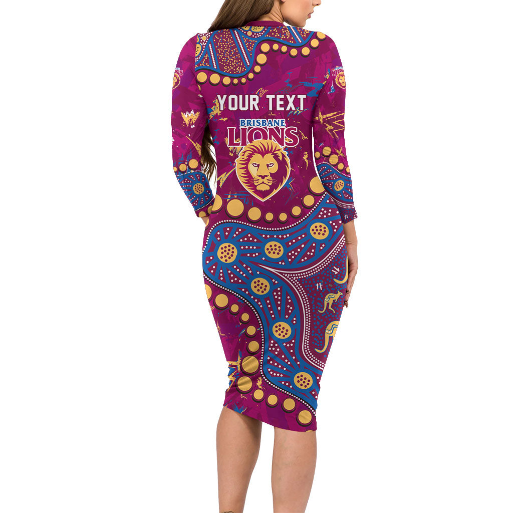 Personalized Brisbane Lions Family Matching Long Sleeve Bodycon Dress and Hawaiian Shirt Aboriginal Pattern with Graffiti Style