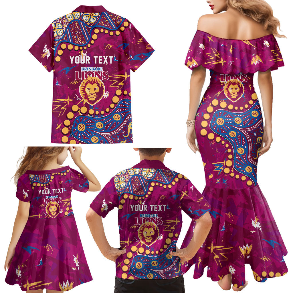 Personalized Brisbane Lions Family Matching Mermaid Dress and Hawaiian Shirt Aboriginal Pattern with Graffiti Style
