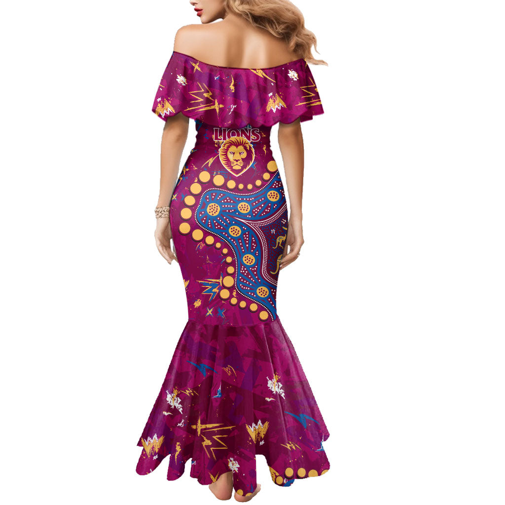 Personalized Brisbane Lions Family Matching Mermaid Dress and Hawaiian Shirt Aboriginal Pattern with Graffiti Style