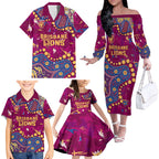 Personalized Brisbane Lions Family Matching Off The Shoulder Long Sleeve Dress and Hawaiian Shirt Aboriginal Pattern with Graffiti Style