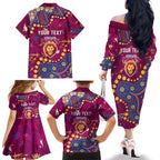 Personalized Brisbane Lions Family Matching Off The Shoulder Long Sleeve Dress and Hawaiian Shirt Aboriginal Pattern with Graffiti Style