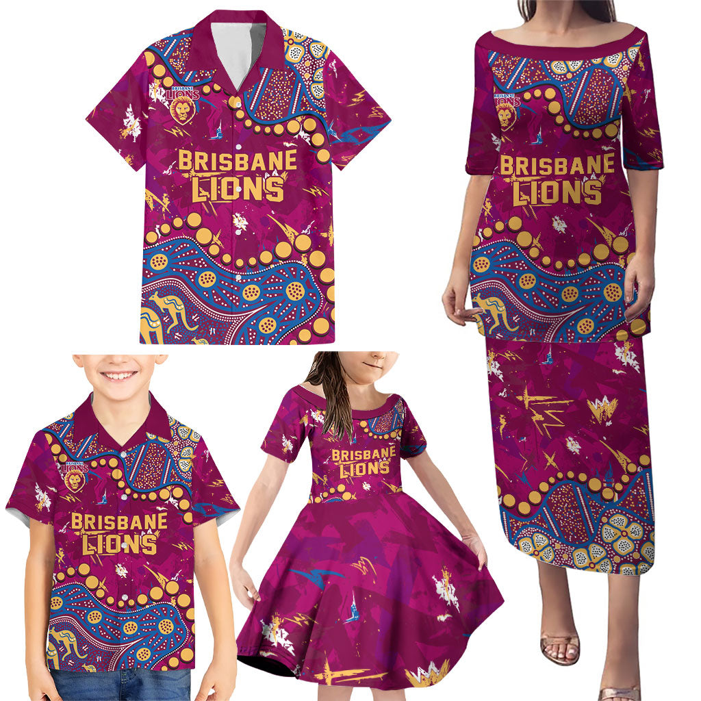Personalized Brisbane Lions Family Matching Puletasi and Hawaiian Shirt Aboriginal Pattern with Graffiti Style