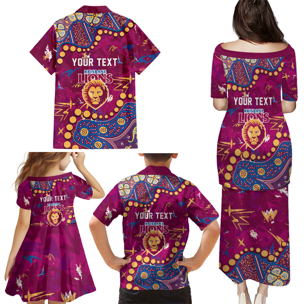Personalized Brisbane Lions Family Matching Puletasi and Hawaiian Shirt Aboriginal Pattern with Graffiti Style