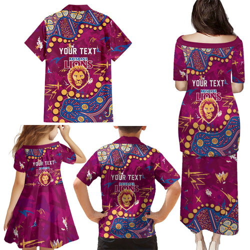 Personalized Brisbane Lions Family Matching Puletasi and Hawaiian Shirt Aboriginal Pattern with Graffiti Style