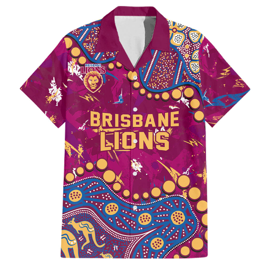 Personalized Brisbane Lions Family Matching Short Sleeve Bodycon Dress and Hawaiian Shirt Aboriginal Pattern with Graffiti Style