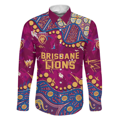 Personalized Brisbane Lions Family Matching Short Sleeve Bodycon Dress and Hawaiian Shirt Aboriginal Pattern with Graffiti Style