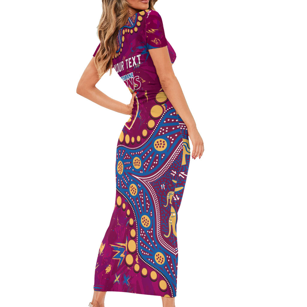 Personalized Brisbane Lions Family Matching Short Sleeve Bodycon Dress and Hawaiian Shirt Aboriginal Pattern with Graffiti Style