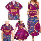 Personalized Brisbane Lions Family Matching Summer Maxi Dress and Hawaiian Shirt Aboriginal Pattern with Graffiti Style