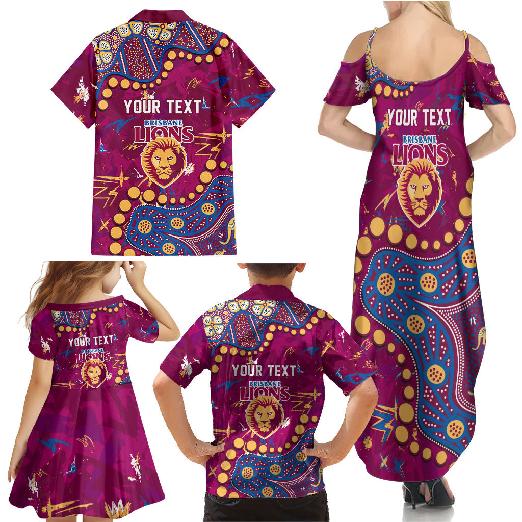 Personalized Brisbane Lions Family Matching Summer Maxi Dress and Hawaiian Shirt Aboriginal Pattern with Graffiti Style