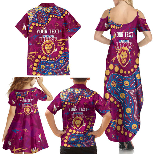 Personalized Brisbane Lions Family Matching Summer Maxi Dress and Hawaiian Shirt Aboriginal Pattern with Graffiti Style