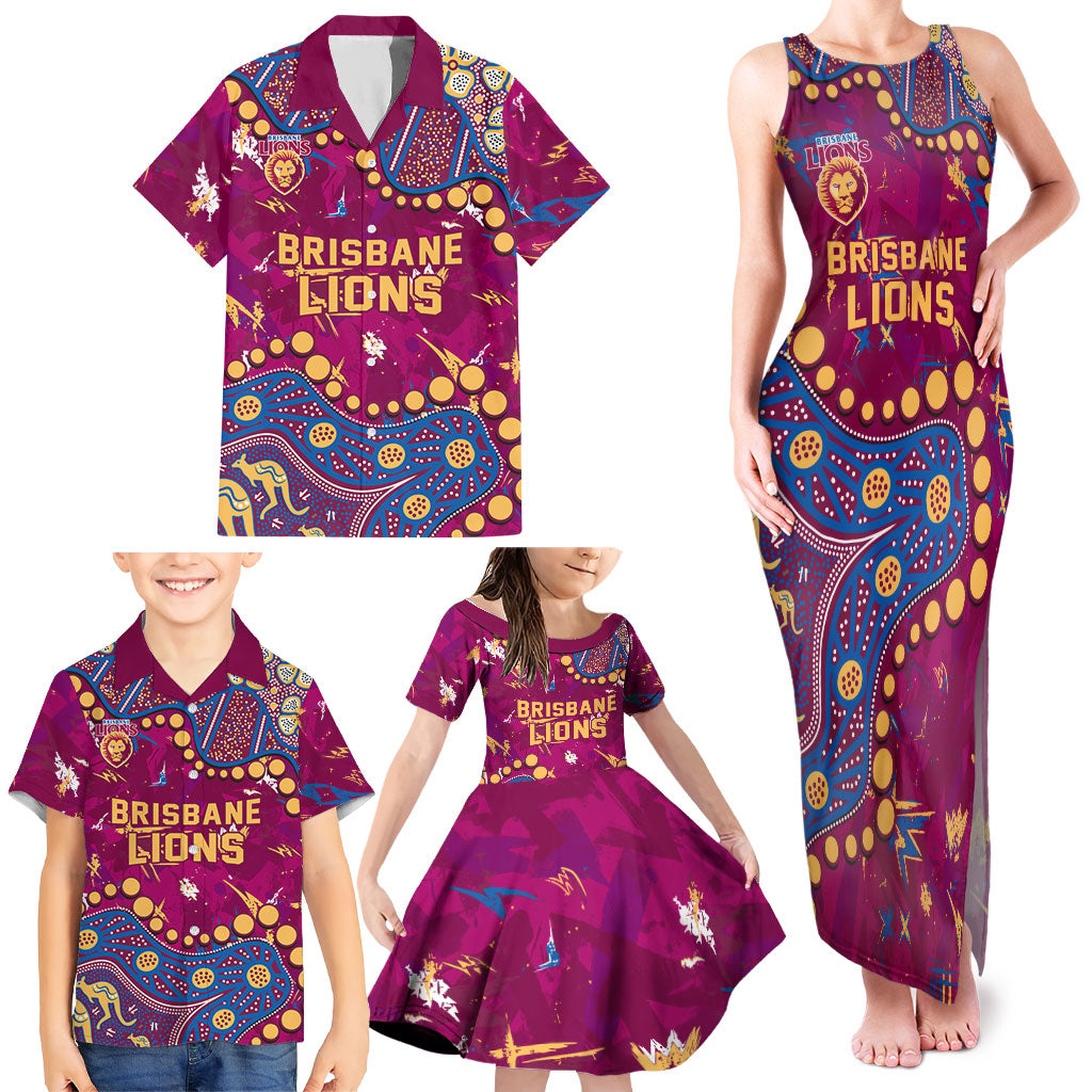 Personalized Brisbane Lions Family Matching Tank Maxi Dress and Hawaiian Shirt Aboriginal Pattern with Graffiti Style
