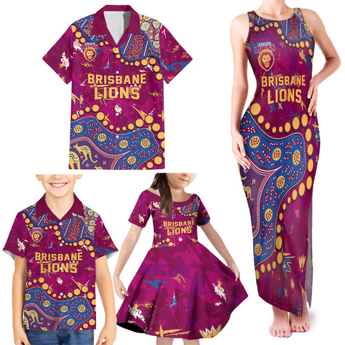 Personalized Brisbane Lions Family Matching Tank Maxi Dress and Hawaiian Shirt Aboriginal Pattern with Graffiti Style